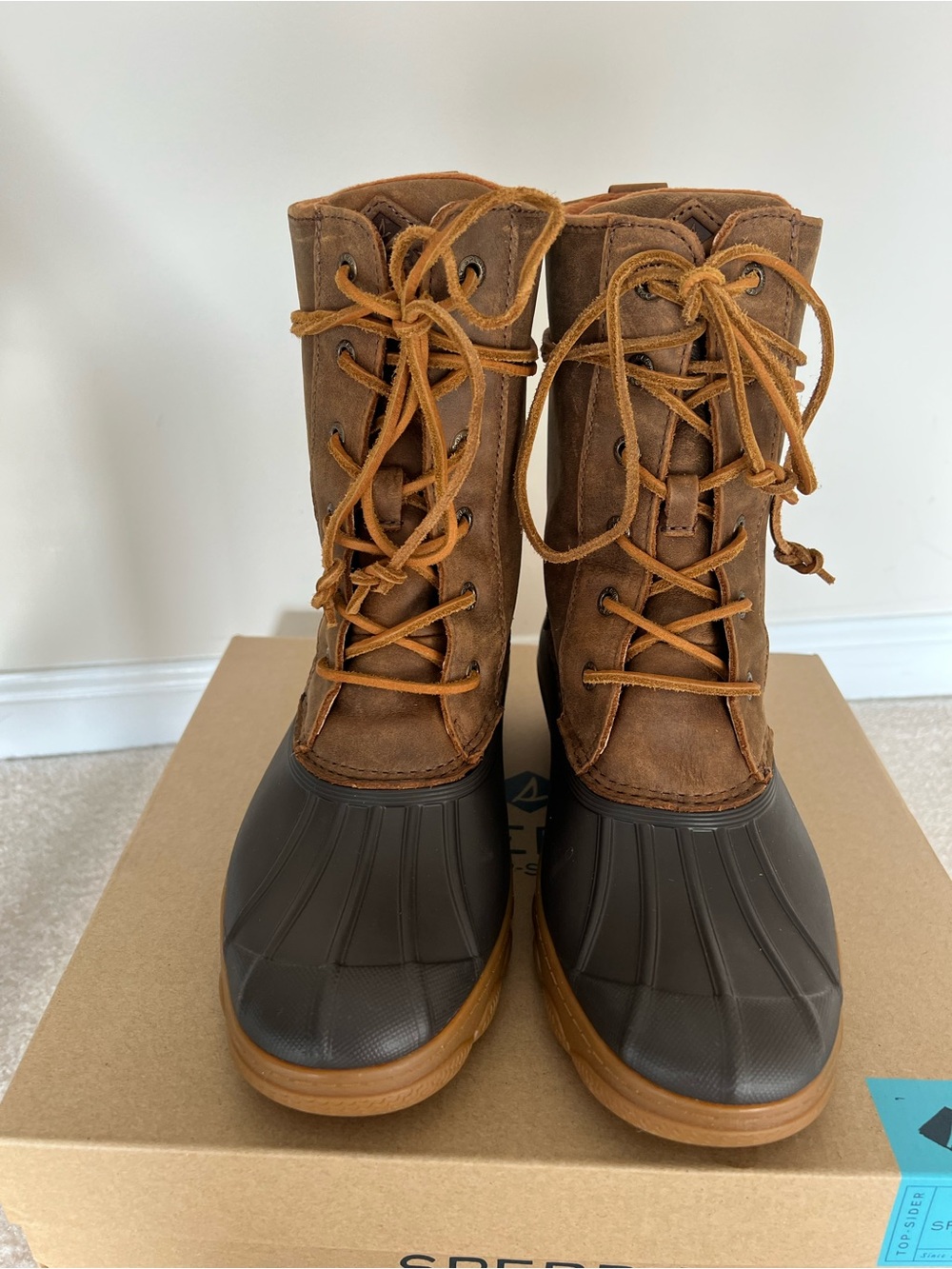 Sperry Women sz7 Brown Suede and Dark Brown Rubber Lace-Up Duck Boots